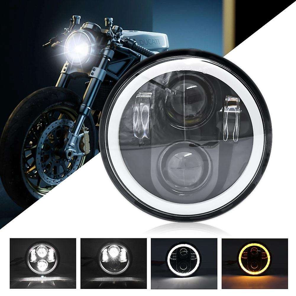 5.75 LED Headlight, 5-3/4 Motorcycle Headlight with White Halo DRL for Sportster Iron 883 Street