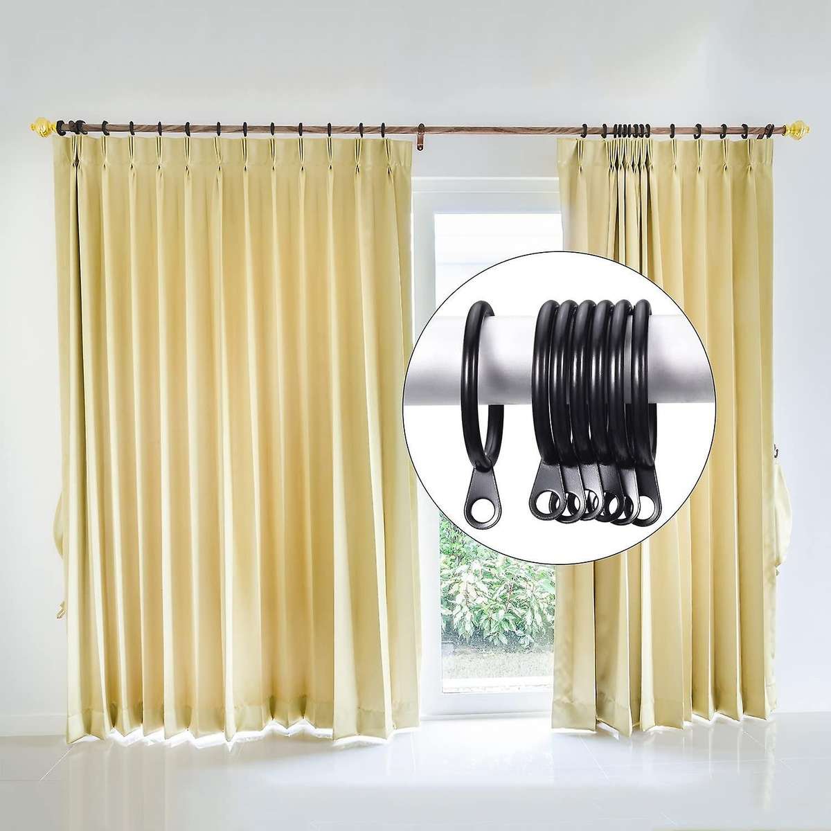 50 Set Metal Curtain Rings Drapery Curtain Hanging Rings with Plastic Curtain Hooks for Curtains An