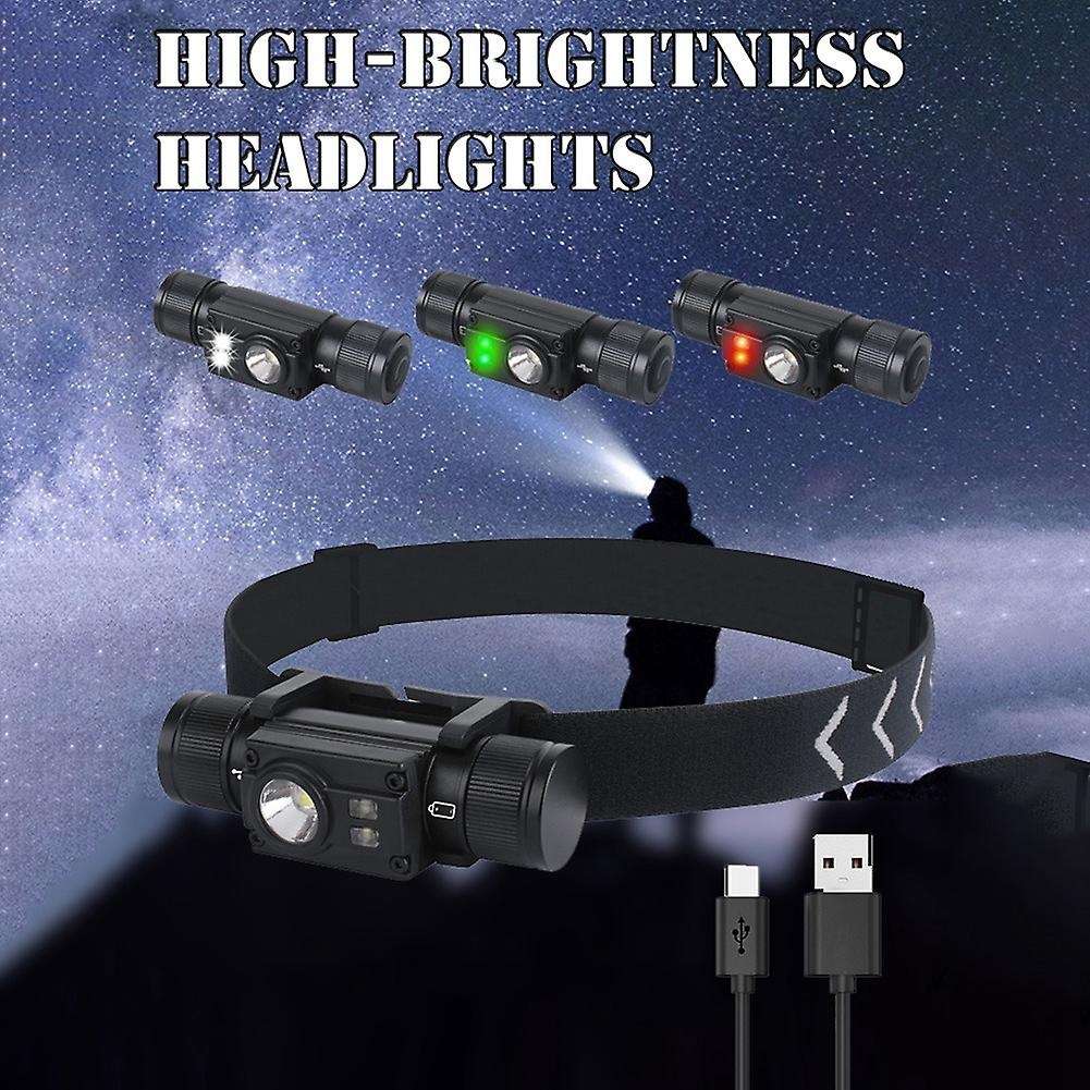 500 LED Head Light Lamp Powerful Waterproof Headlight Type-C Rechargeable 18650 Battery,Side Light W