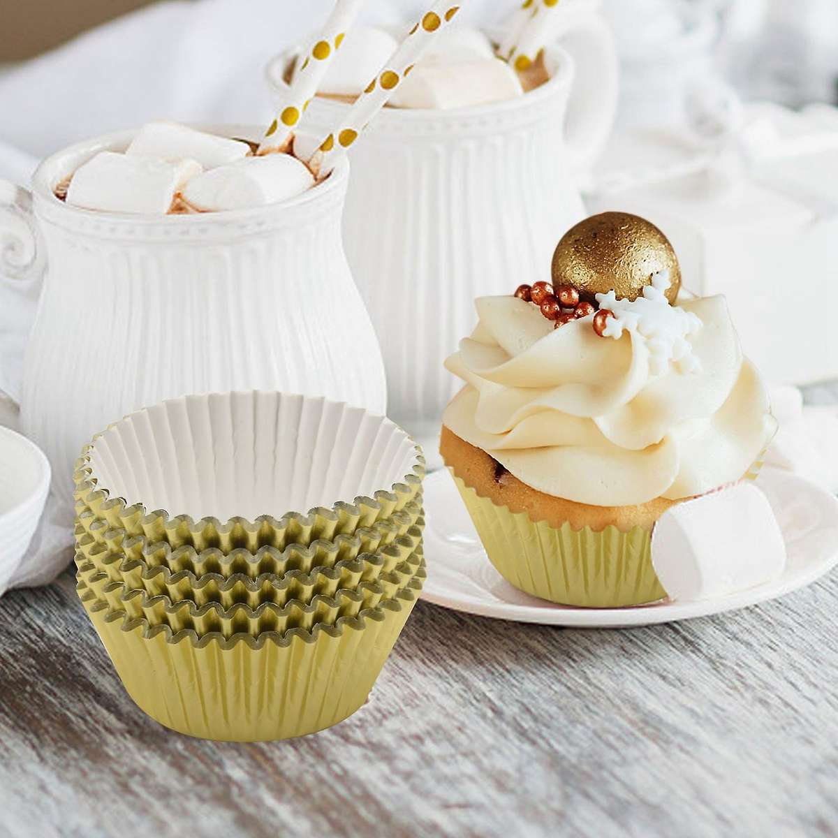 500 Pcs Gold Mini Metallic Foil Cupcake Liners Baking Muffin Paper Cups Cases, Bottom 5cm Dia