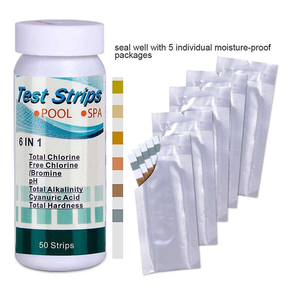 50pcs 6-in-1 Swimming Pool Ph Test Paper Residual Chlorine Ph Value Alkalinity Hardness Test Strip