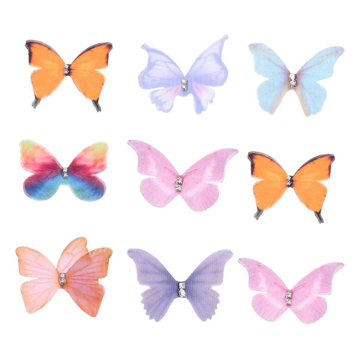 50Pcs Gradient Color Organza Fabric Butterfly Appliques 38Mm Translucent Chiffon Butterfly Compatibl