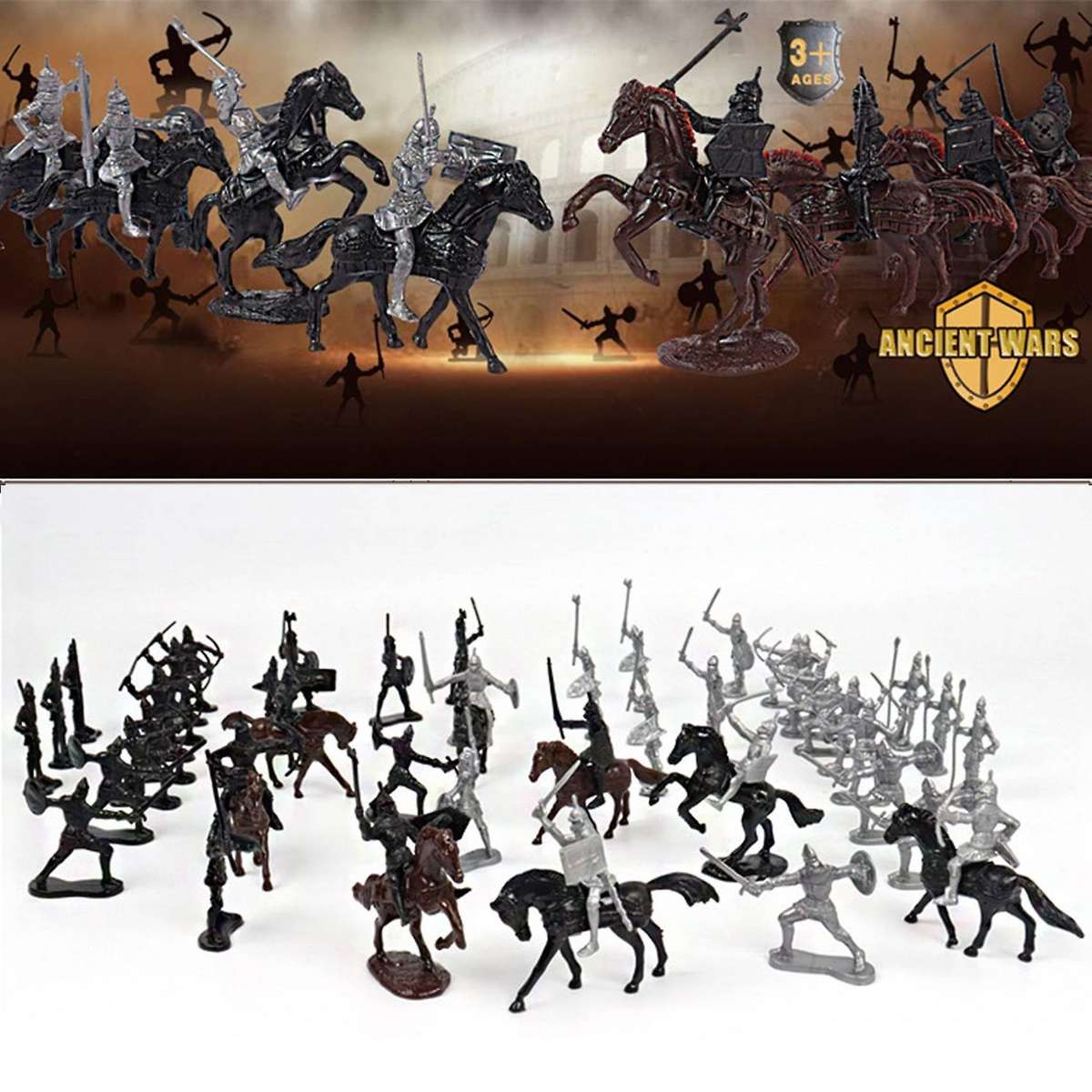 52 Pcs/bag Medieval War Horse Model Roman Medieval Warrior Model Toys