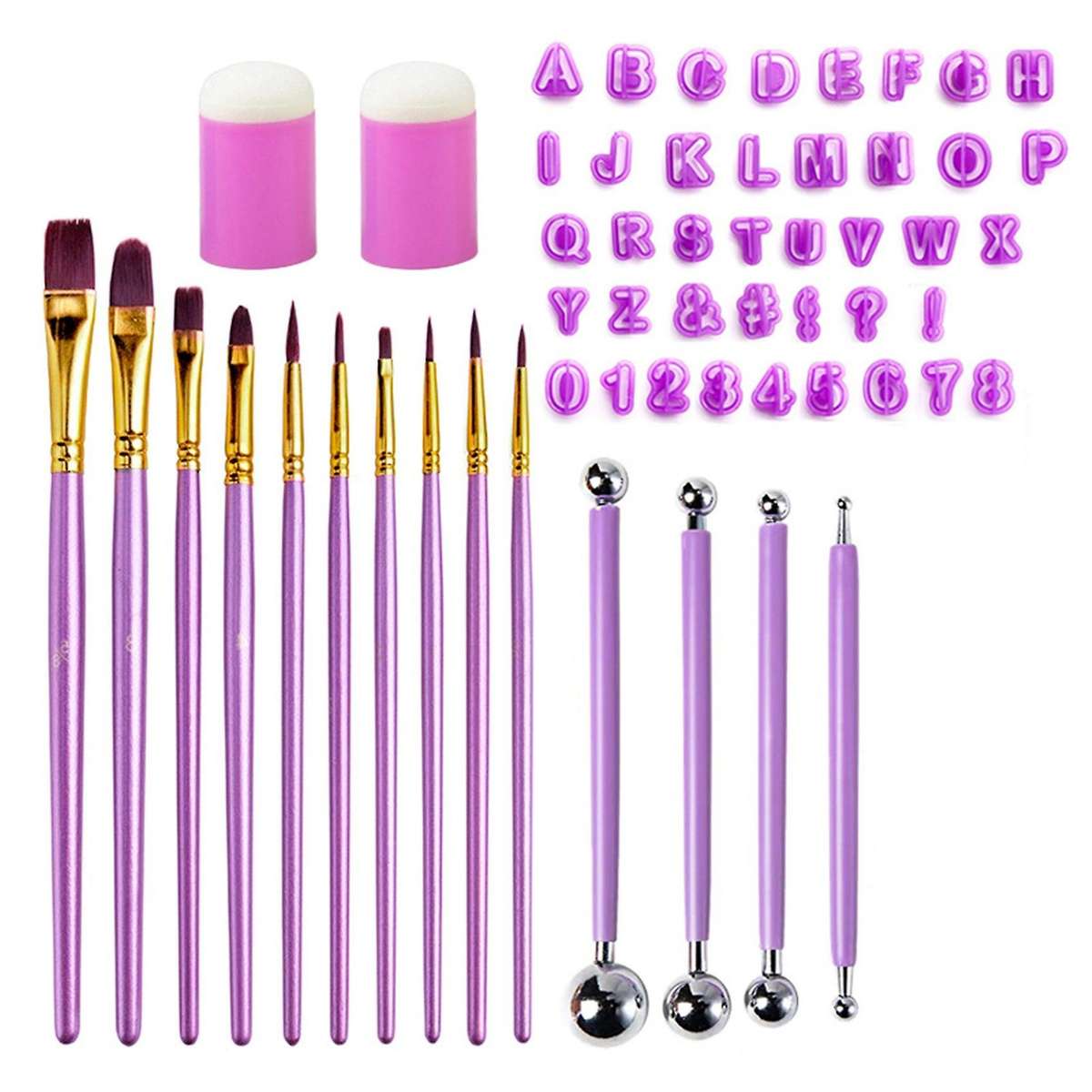 56Pcs Polymer Clay Tools, Letter Indentation Stencils, Finger Sponge Smudge Tool,Rock Painting Kit f