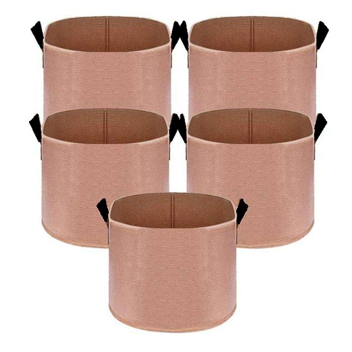 5-Pack 7 Gallons Grow Bags Heavy Duty Thickened Nonwoven Fabric Pots with Strap Handles Tan