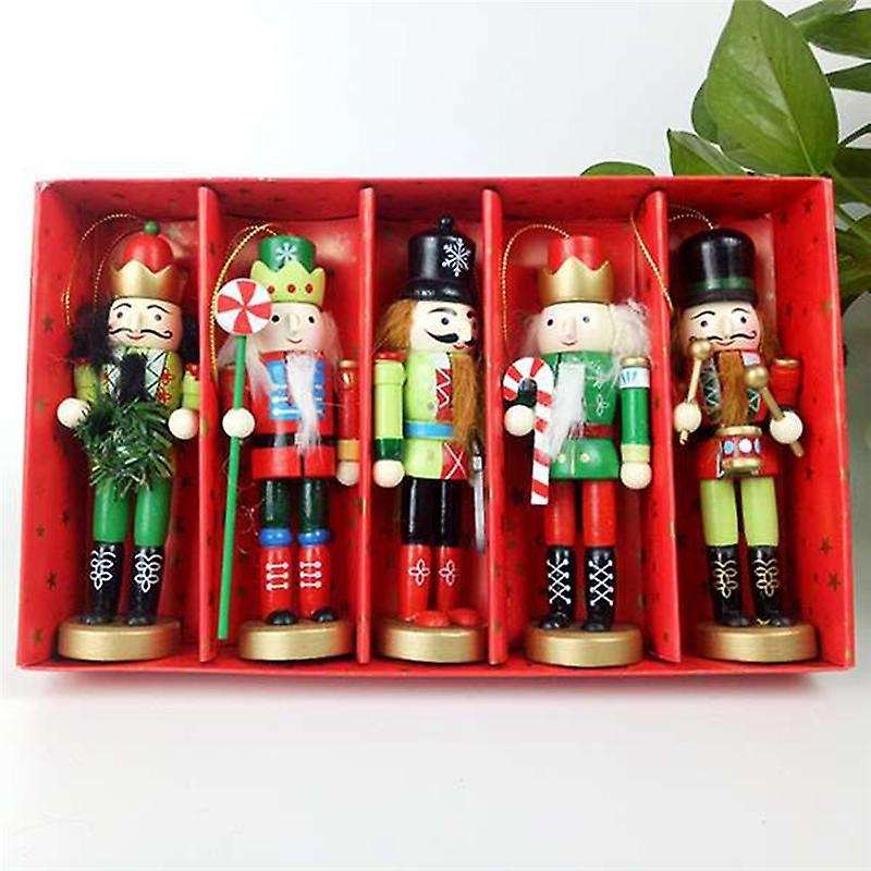 5Pcs 12cm Nutcracker Christmas Ornament Puppet Christmas Figure Ornament Desk Decoratio
