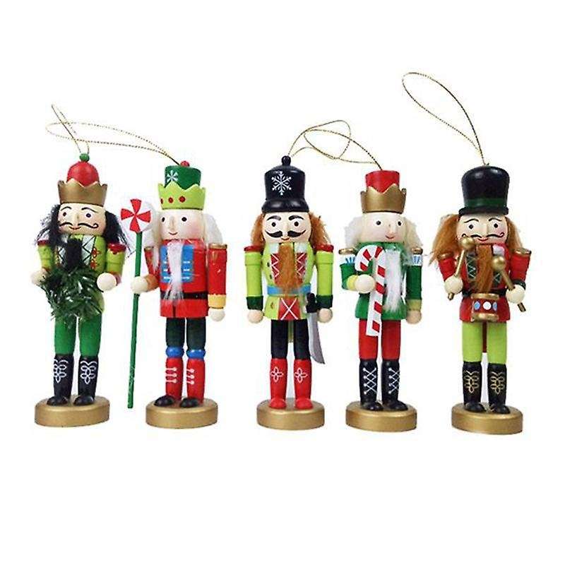5Pcs 12cm Nutcracker Christmas Ornament Puppet Christmas Figure Ornament Desk Decoratio
