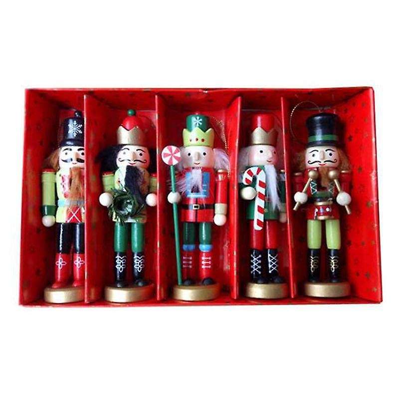 5Pcs 12cm Nutcracker Christmas Ornament Puppet Christmas Figure Ornament Desk Decoratio
