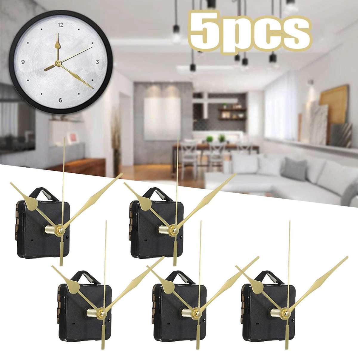 5Pcs DIY Non-Ticking Movement Hands Wall Clock Motor Kit Quartz Clock Mechanism Replacement Repair T