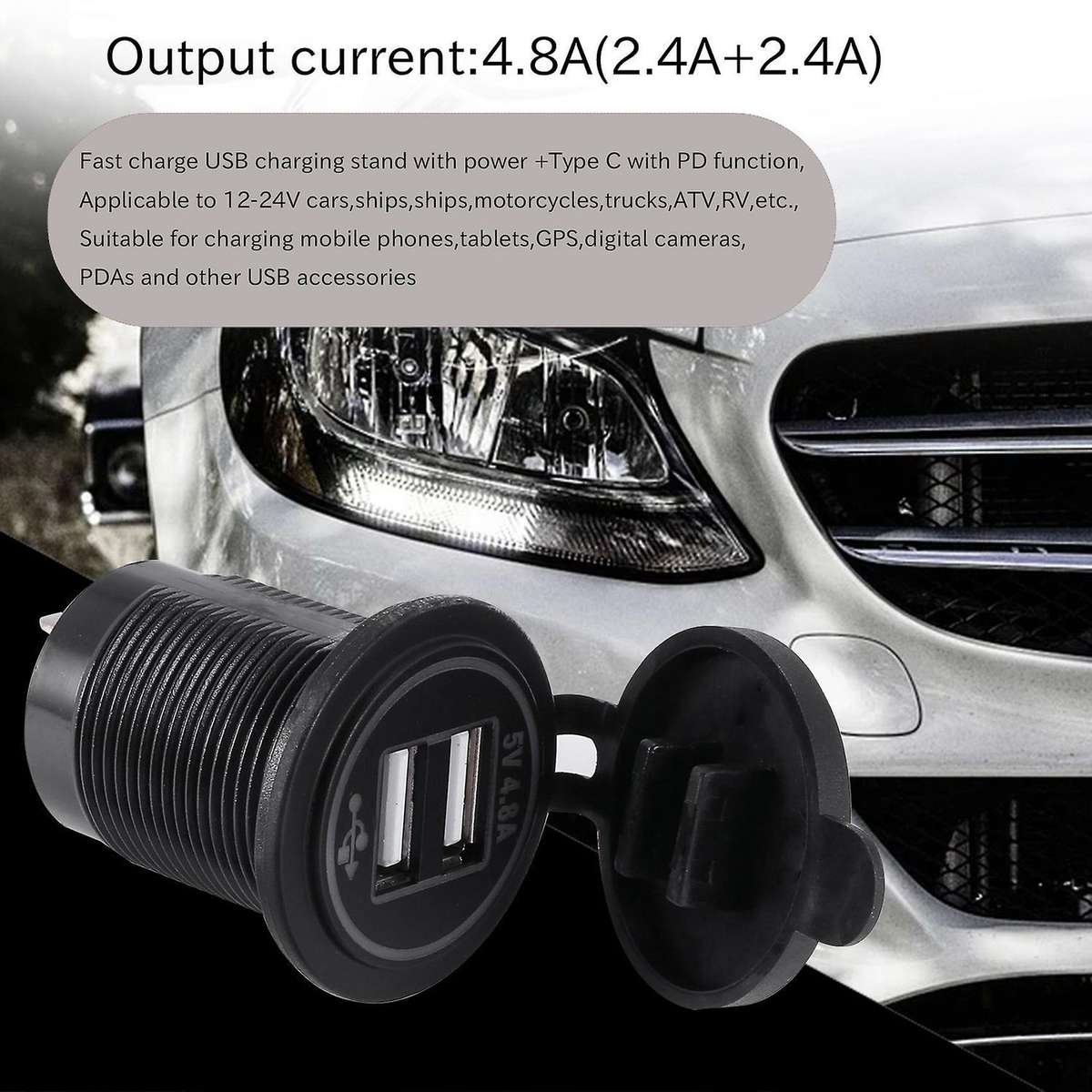 5V 4.8A Dual Usb Charger Socket Adapter Power Socket Compatible 12V 24V Car Ship Rv