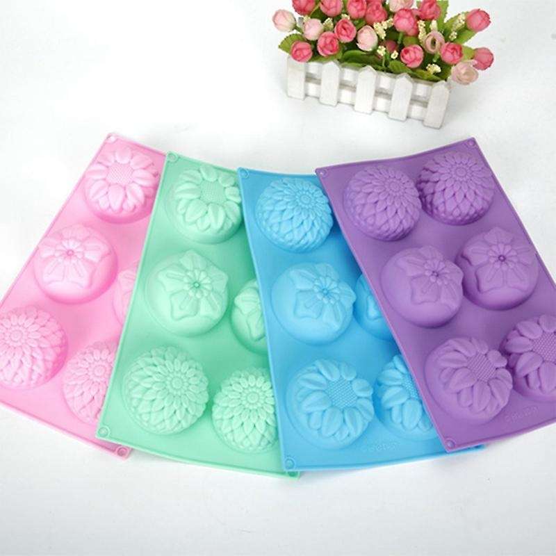 6 Cavities Sunflower Muffin Cups Cupcake Pans Silicone Cake Baking Mold Craft Art Handmade Soap Mol