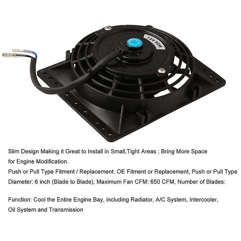 6 Inch Slim 650cfm Radiator Cooling Fans Universal Slim Pull 12v 80w Direct Replacement Electric Fa