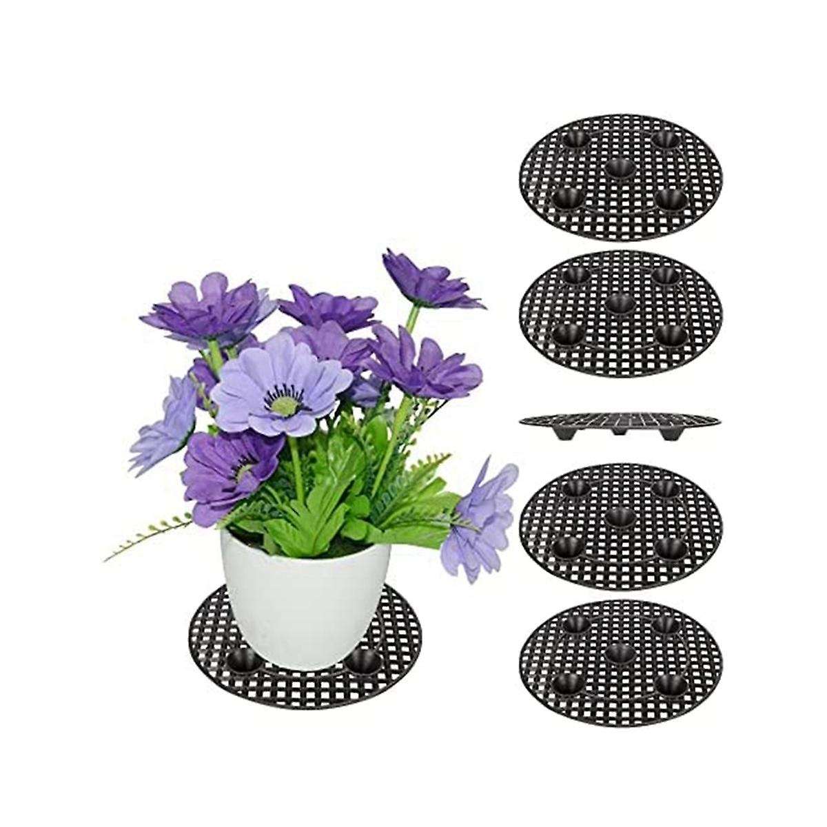 6 Pack Plant Level Planters, Black Round Plant Planter Holder for Indoor Outdoor Garden Floor Prote