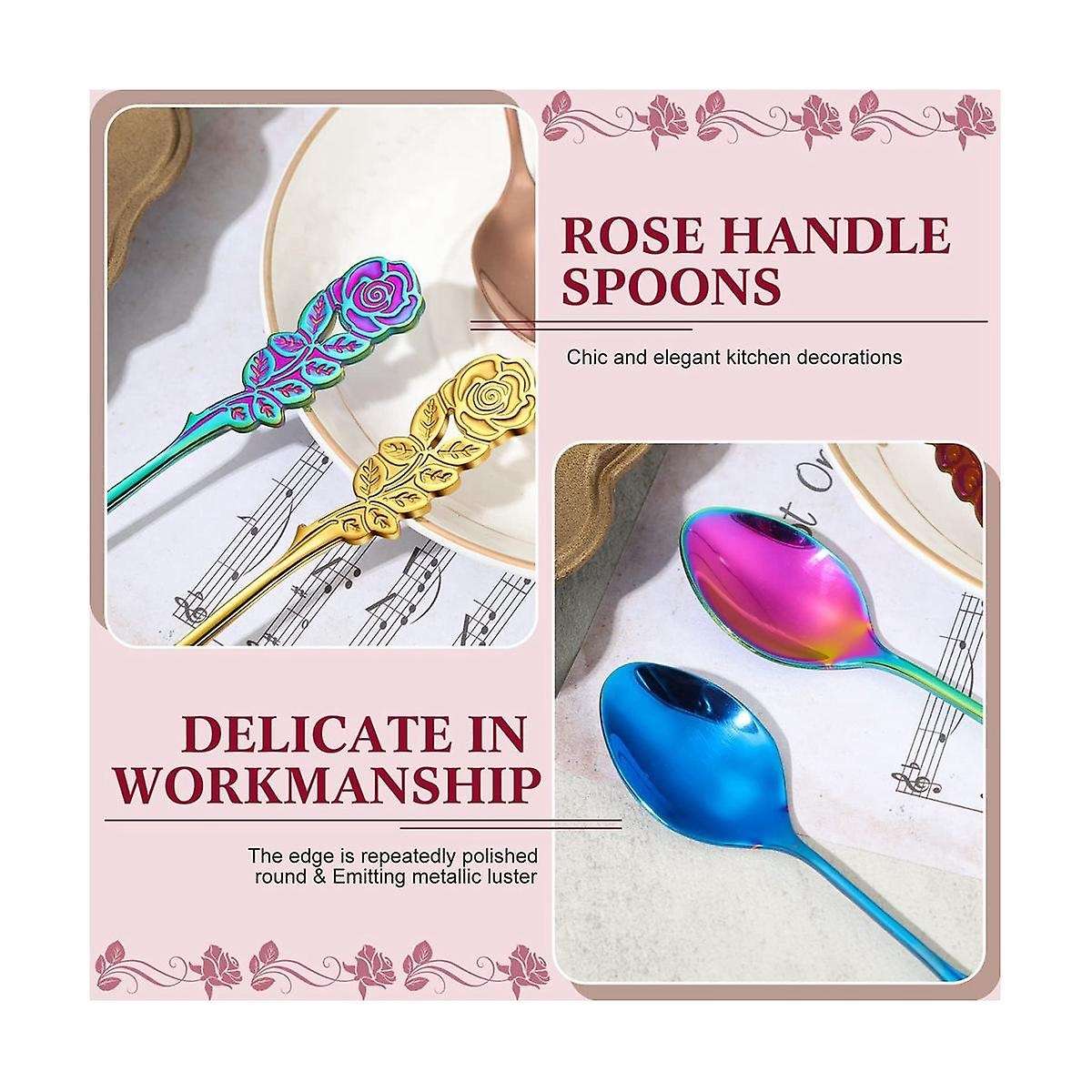 6 Pcs 5.1 Inch Small Tea Spoons Coffee Spoons Fancy Spoons Dessert Stirring Spoons Teaspoons Stainl