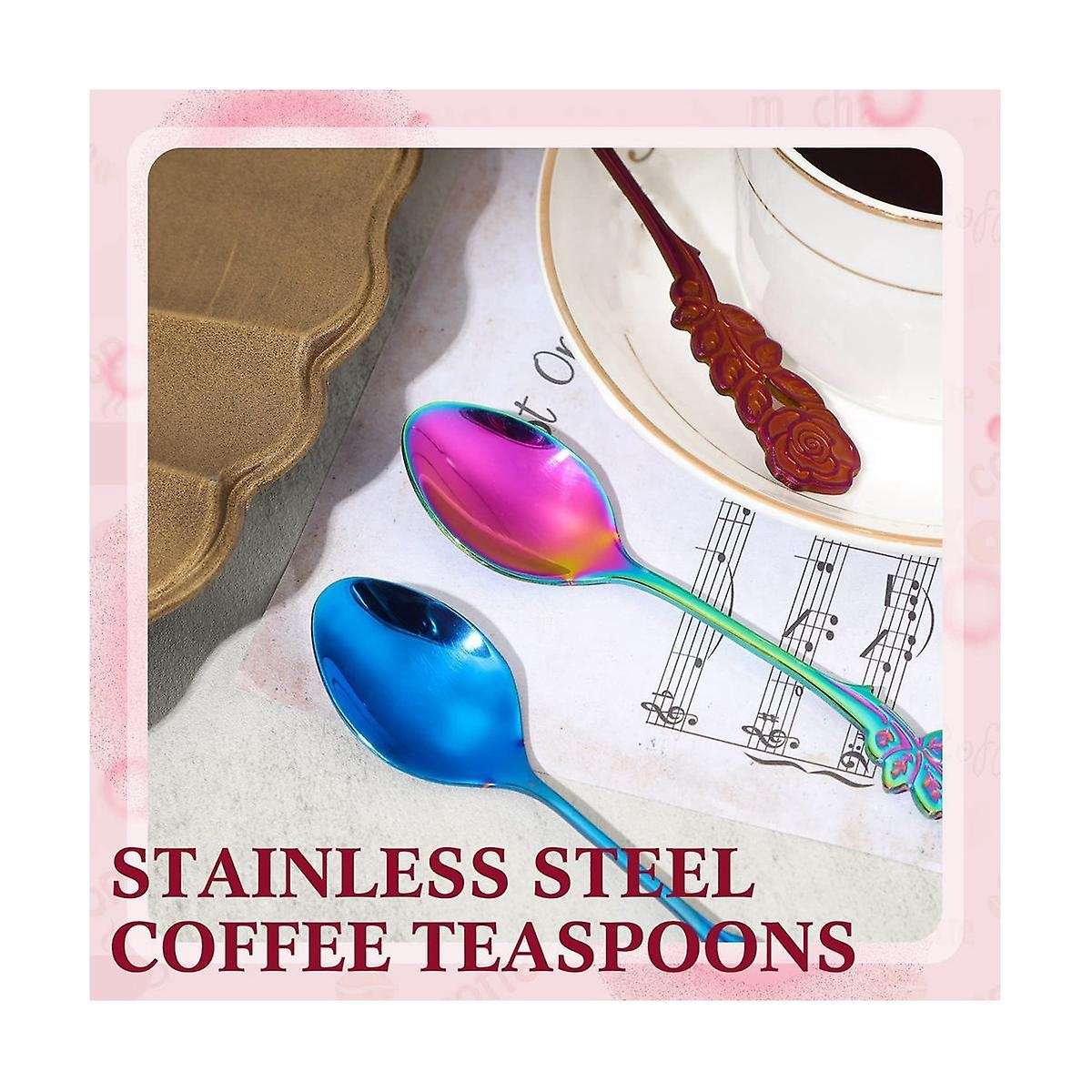 6 Pcs 5.1 Inch Small Tea Spoons Coffee Spoons Fancy Spoons Dessert Stirring Spoons Teaspoons Stainl