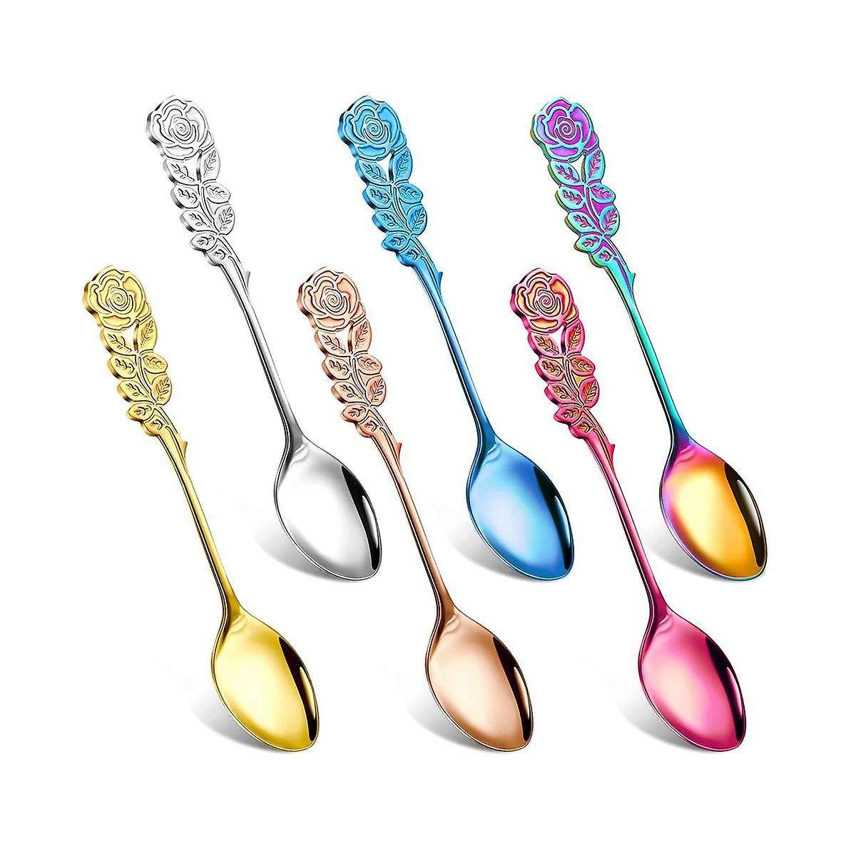 6 Pcs 5.1 Inch Small Tea Spoons Coffee Spoons Fancy Spoons Dessert Stirring Spoons Teaspoons Stainl
