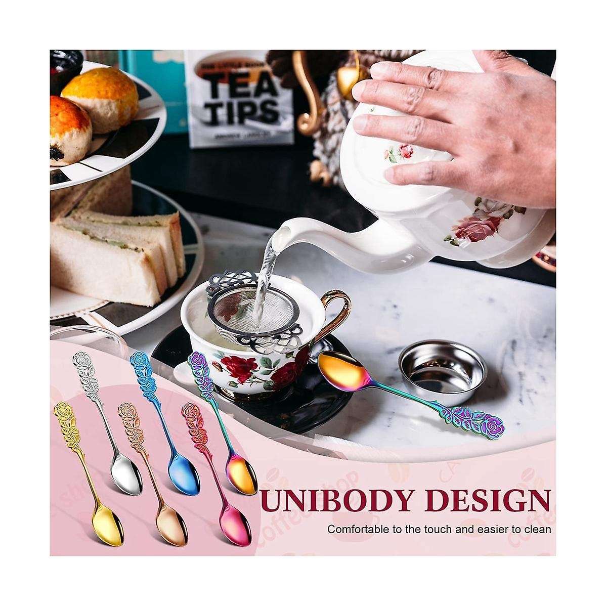 6 Pcs 5.1 Inch Small Tea Spoons Coffee Spoons Fancy Spoons Dessert Stirring Spoons Teaspoons Stainl