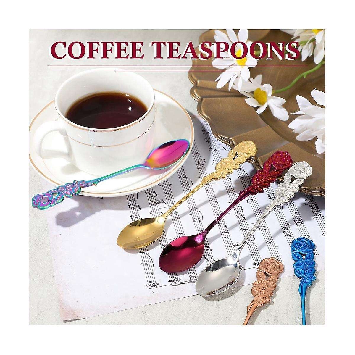 6 Pcs 5.1 Inch Small Tea Spoons Coffee Spoons Fancy Spoons Dessert Stirring Spoons Teaspoons Stainl