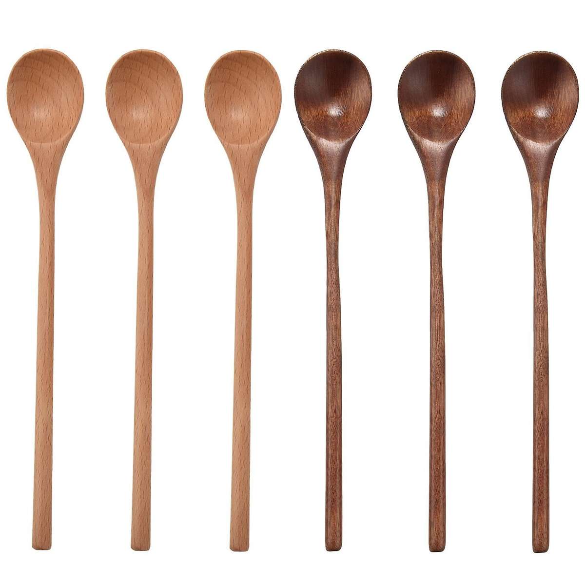 6 Pcs Wooden Spoon,Long Handle Wood Spoons Mixing Stirring Soup Coffee Iced Tea Spoon Used for Kitch