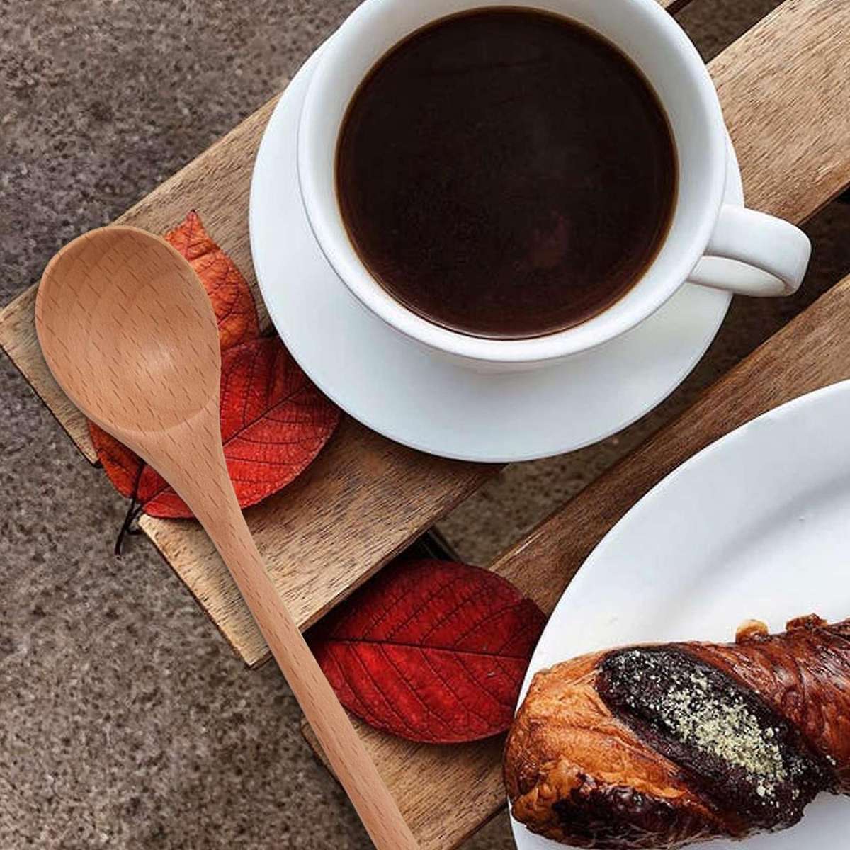 6 Pcs Wooden Spoon,Long Handle Wood Spoons Mixing Stirring Soup Coffee Iced Tea Spoon Used for Kitch