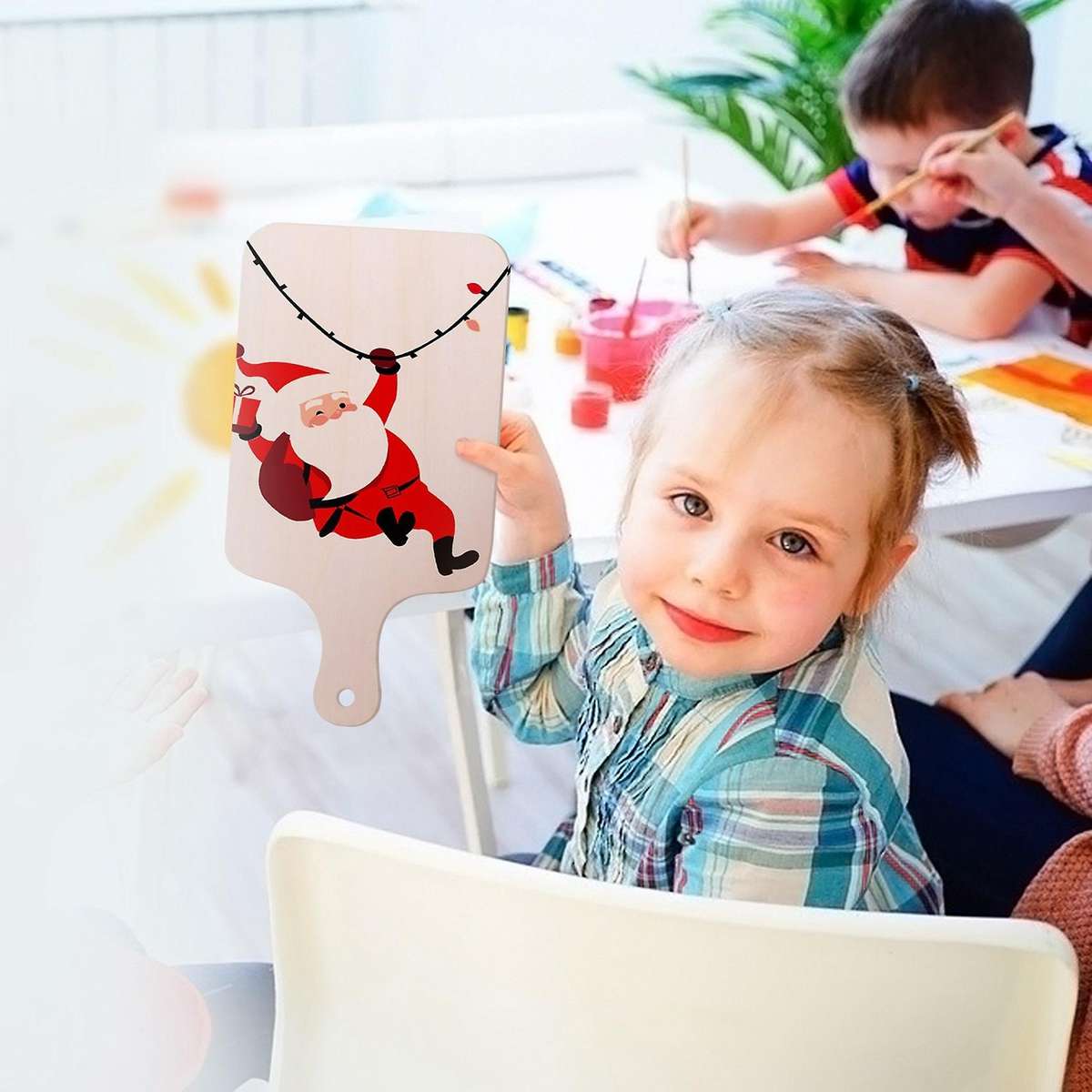 6 Pieces Christmas Mini Wooden Cutting Board with Handle Unfinished Wood Paddle Chopping Board Tray