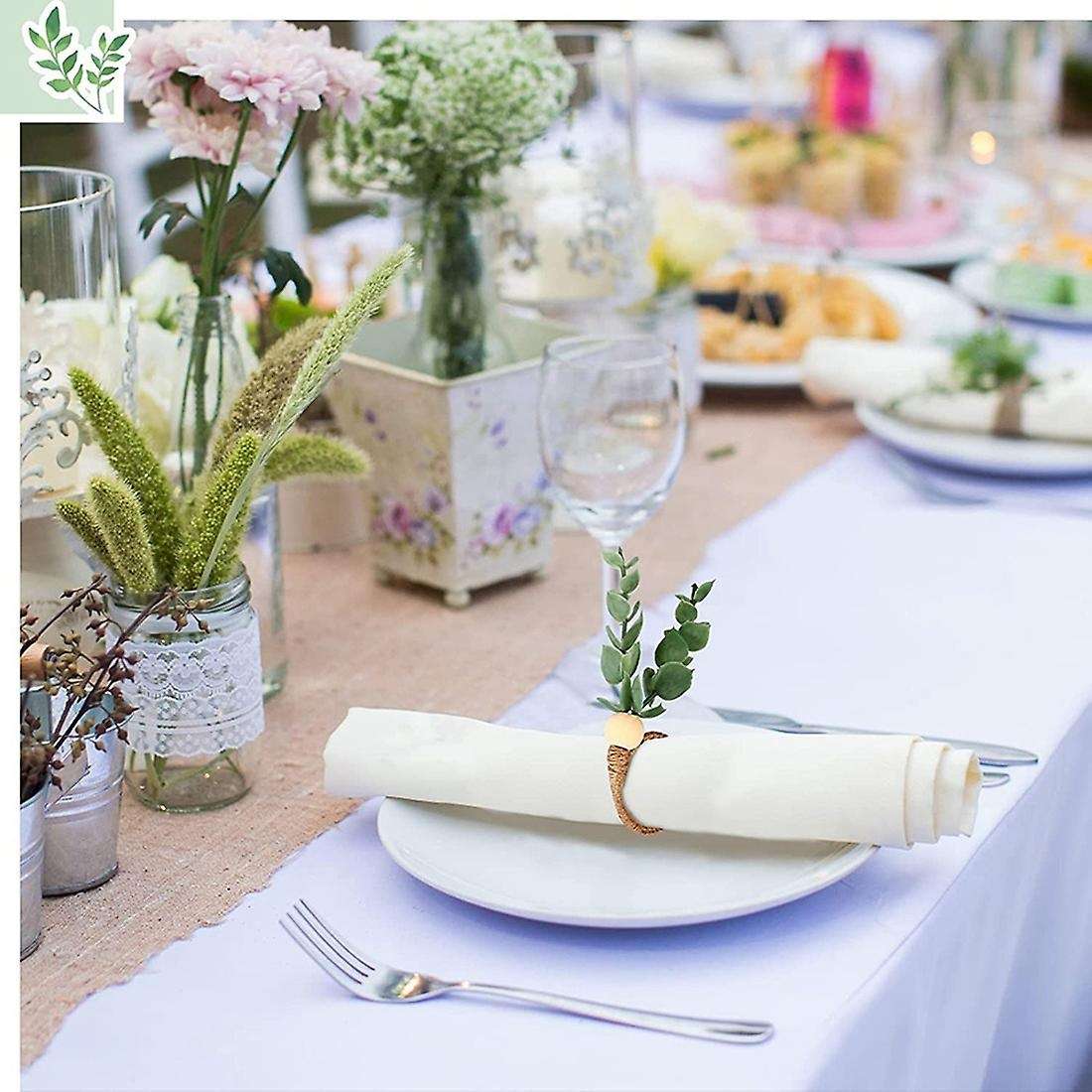 6 Pieces Handmade Wooden Beads Faux Greenery Napkin Holders