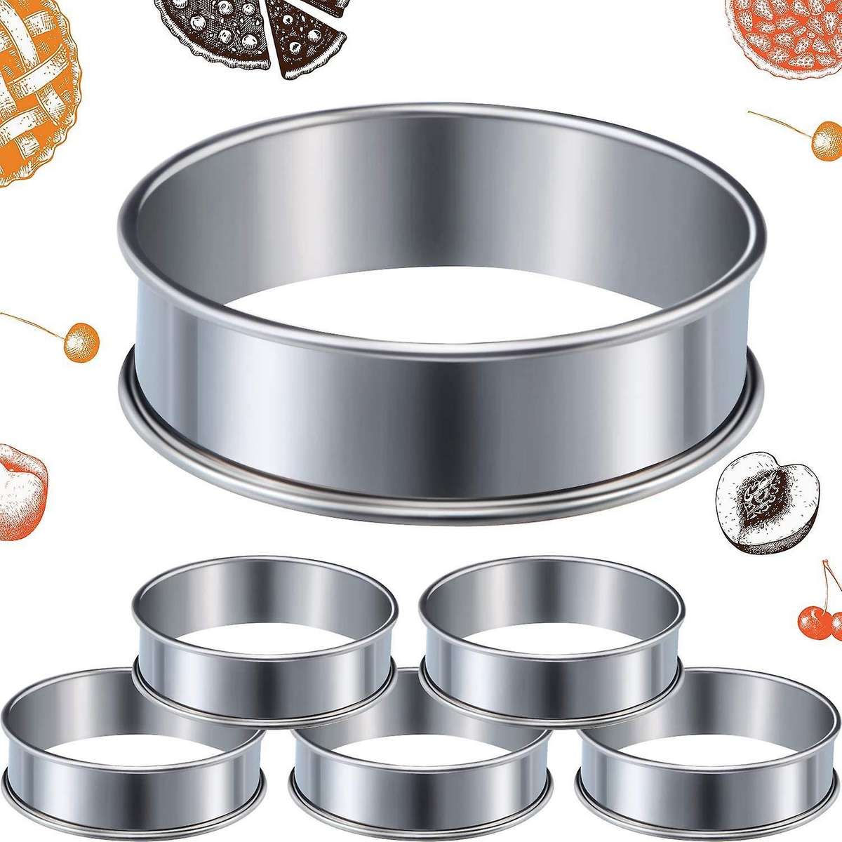 6 Pieces Muffin Tart Rings Double Rolled Tart Ring Stainless Steel Muffin Rings Metal Round Ring Mol