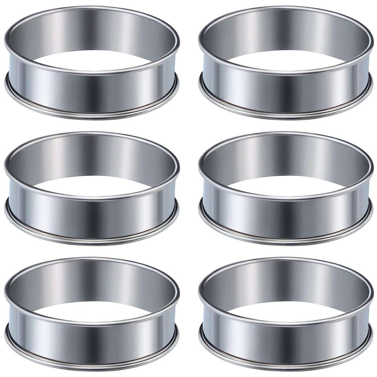 6 Pieces Muffin Tart Rings Double Rolled Tart Ring Stainless Steel Muffin Rings Metal Round Ring Mol
