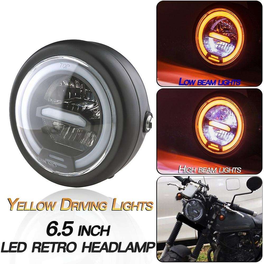 6.5 Inch Universal Motorcycle LED Head Light Lamp Yellow Light Head Light Lamp Distance Light Refit