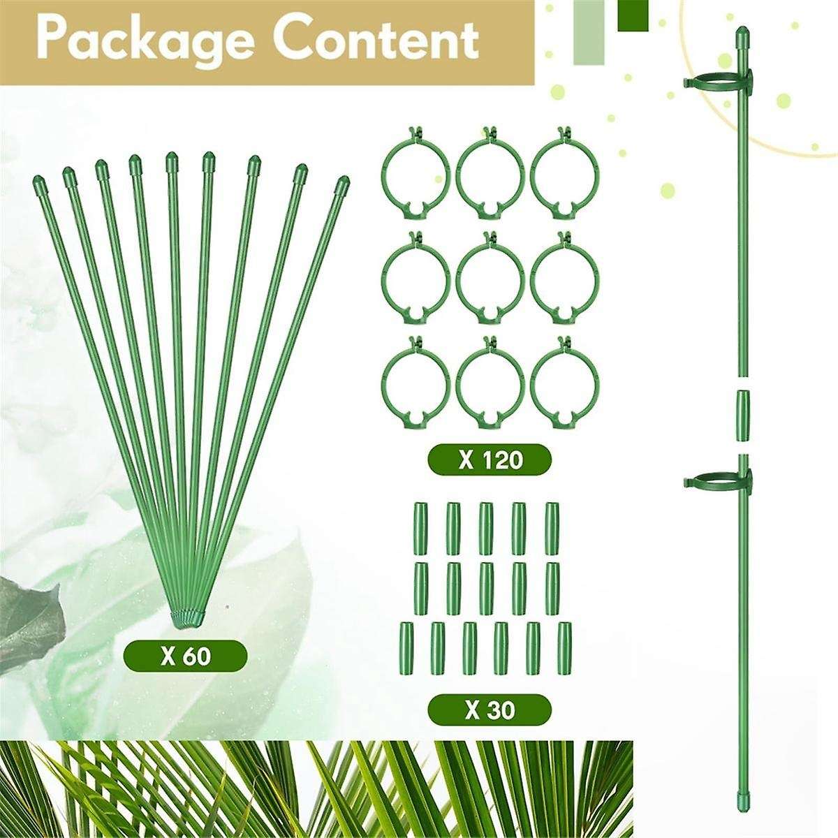 60 Pcs Adjustable Plant Support Stakes Garden Single Stem Support Stake Plant Cage Support Rings wit
