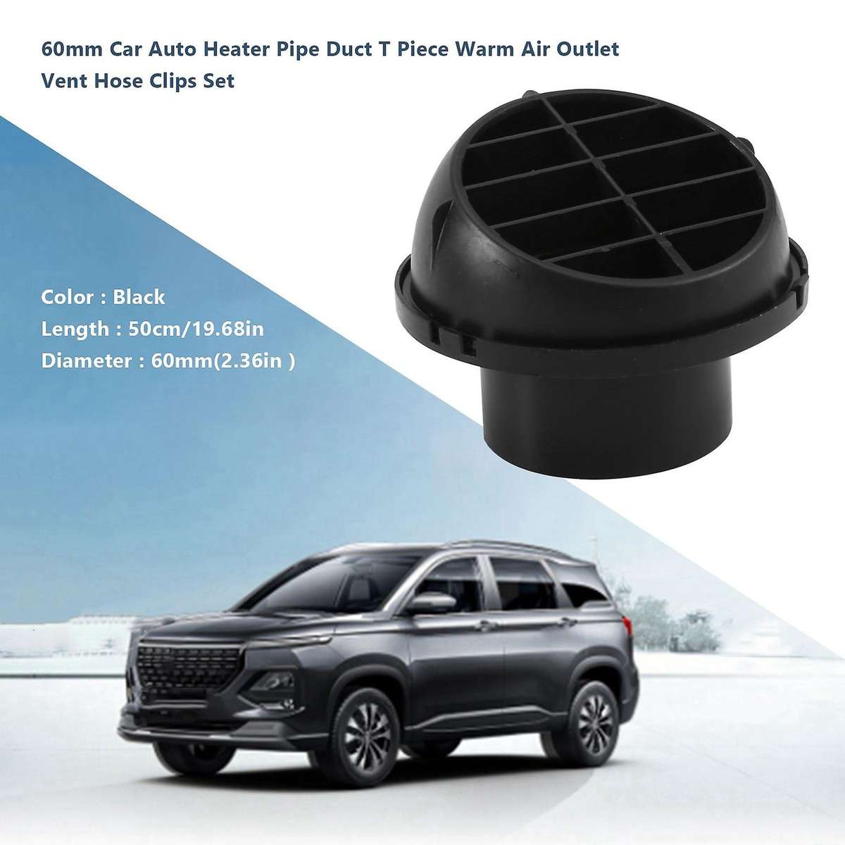 60mm Car Auto Heater Pipe Duct T Piece Warm Air Outlet Vent Hose Clips Set for Parking Heater Ebers