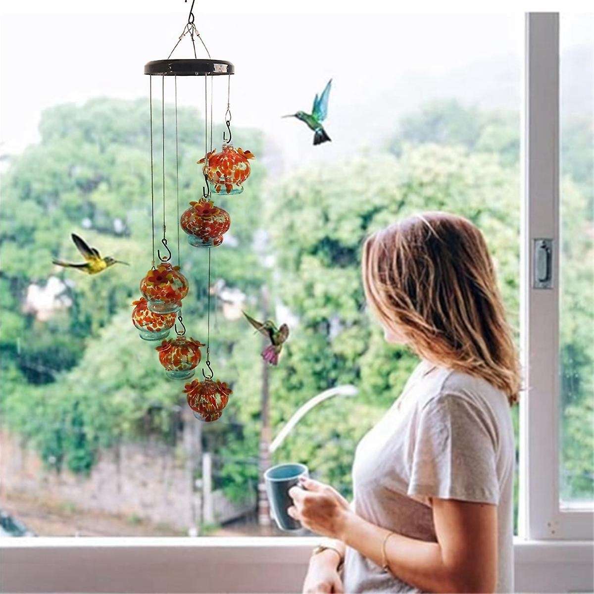 6-Hooked Glass Window Bird Feeder with Ant Moat, Hanging Bird Feeder, Garden Decorative Bird Feeder