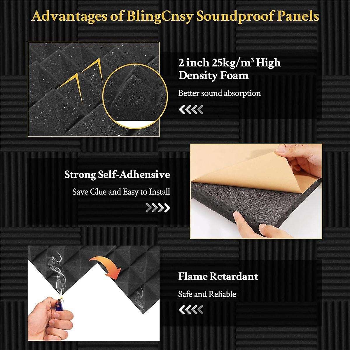 6pack Self Adhesive Soundproof Wall Panels 2x12x12inch Sound Proof Foam Panels for Wall,for Home,re