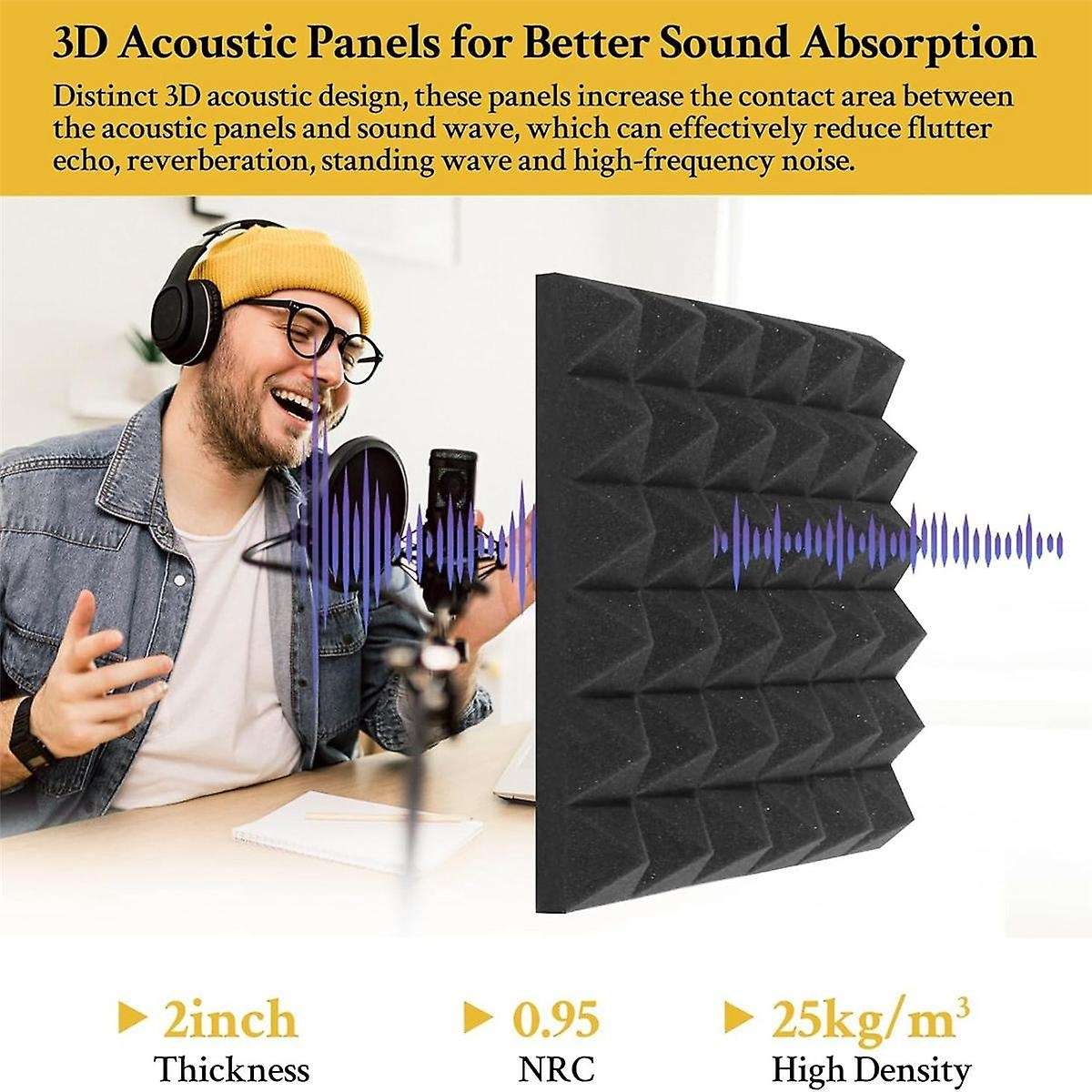 6pack Self Adhesive Soundproof Wall Panels 2x12x12inch Sound Proof Foam Panels for Wall,for Home,re