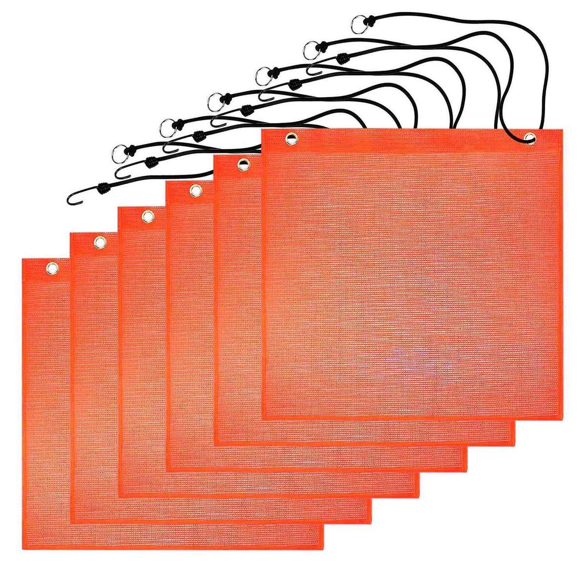6Pcs 18X18 Inch Mesh Safety Flags Orange Warning Flag Bungee Safety Flag Good Visibility Weatherproo