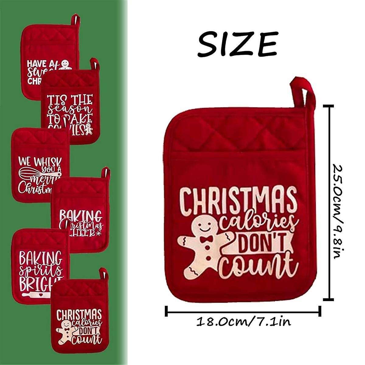 6Pcs Christmas Pot Rack Baking Kit, Christmas Oven Ornament Printed Oven Gloves, Kitchen Cooking Bak