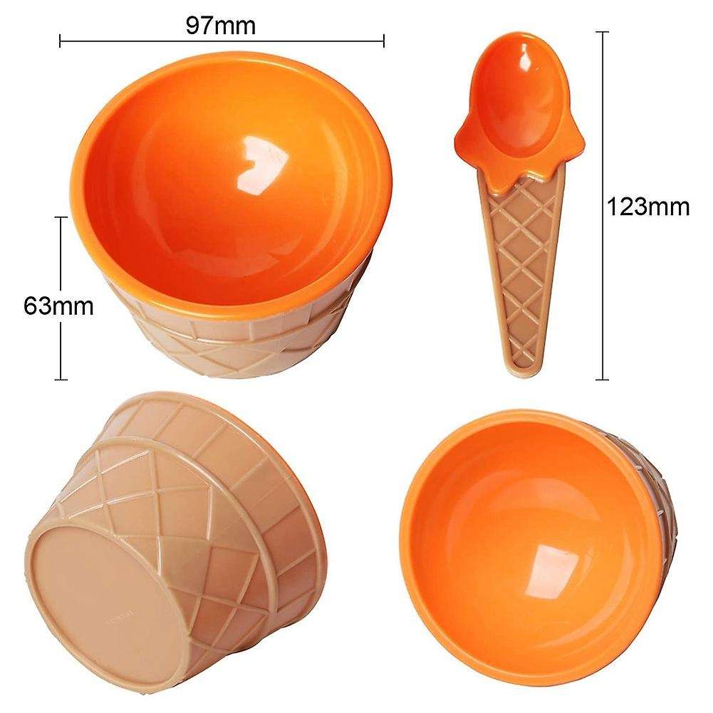 6Pcs Ice Cream Bowl Set Different Color Ice Cream Spoon Bowl Tableware Set Children Cartoon Bowl