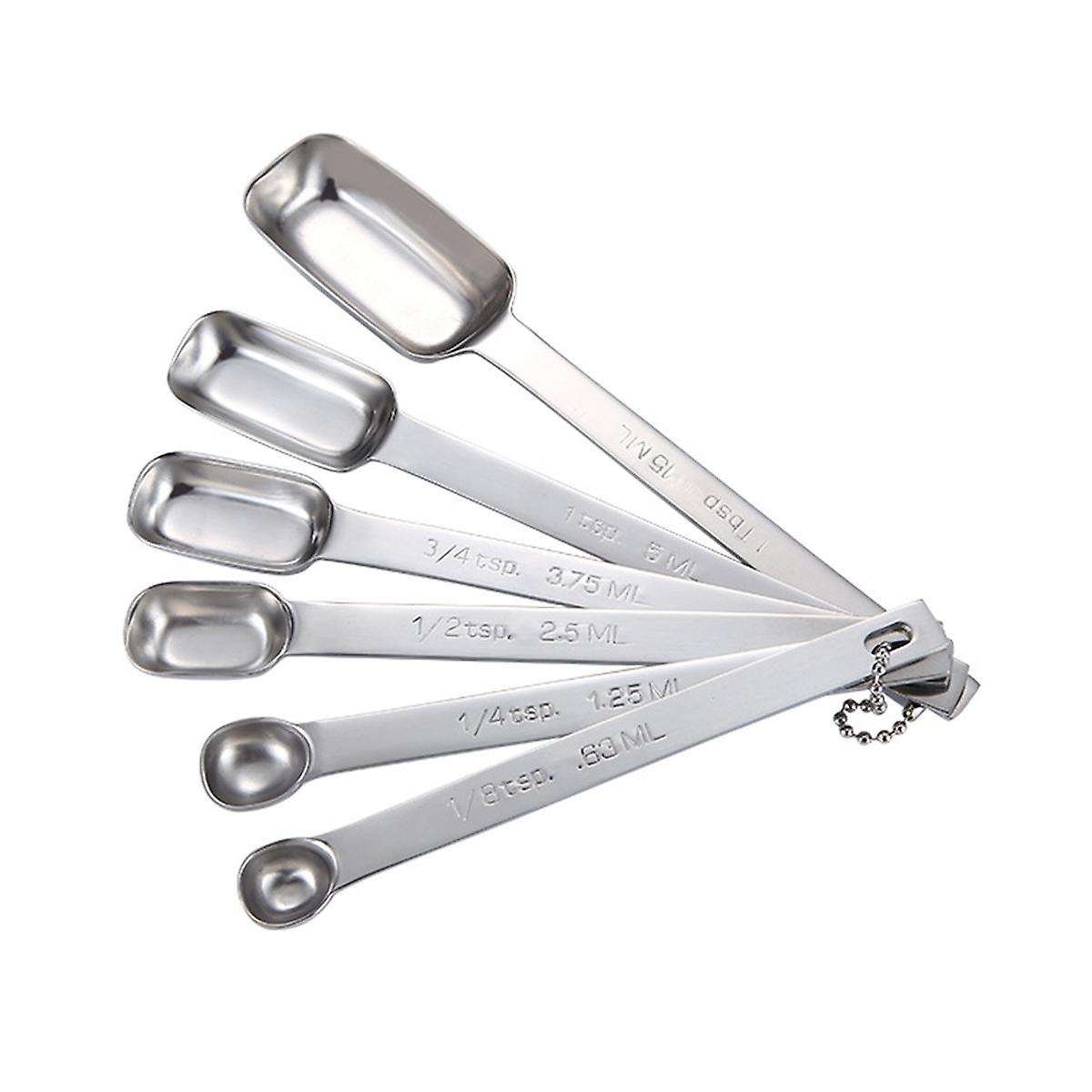 6PCS Measuring Spoons Set, Stainless Steel Measuring Spoons, Long Handle Measuring Spoons, Metal Tab