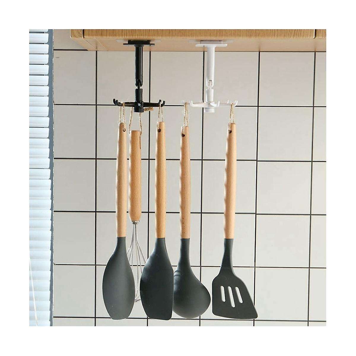 6pcs Multifunctional Rotatable Universal Hook Kitchen Wall Hanging Storage Rack Strong Seamless Hook