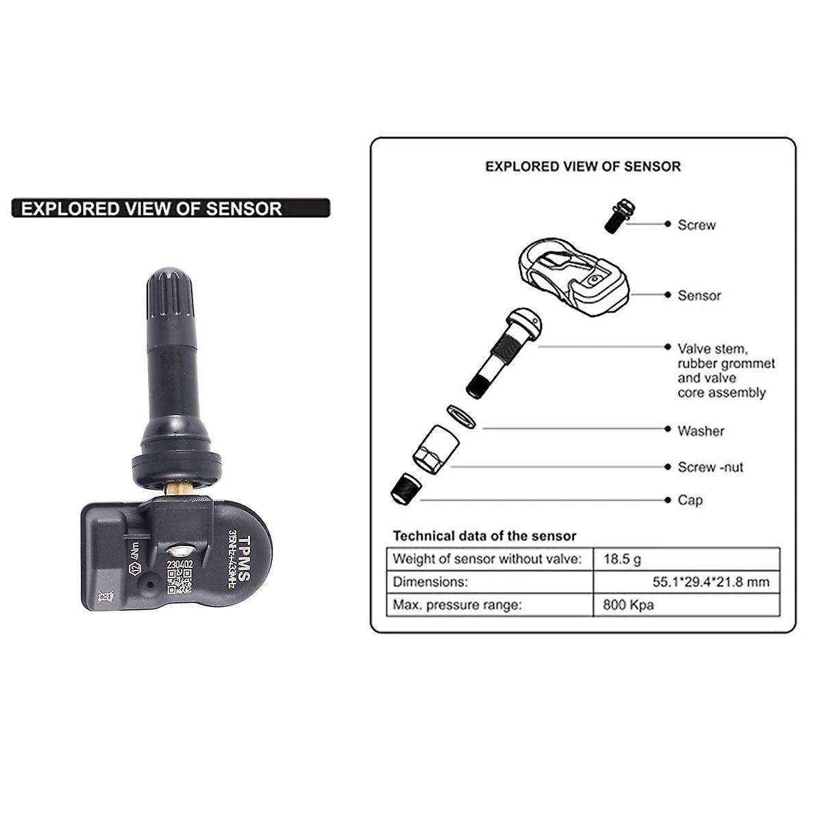6Pcs Programming MX Sensor 315MHZ 433MHZ Tire TPMS Sensor Universal 2 in 1 Tire Pressure Monitor Re