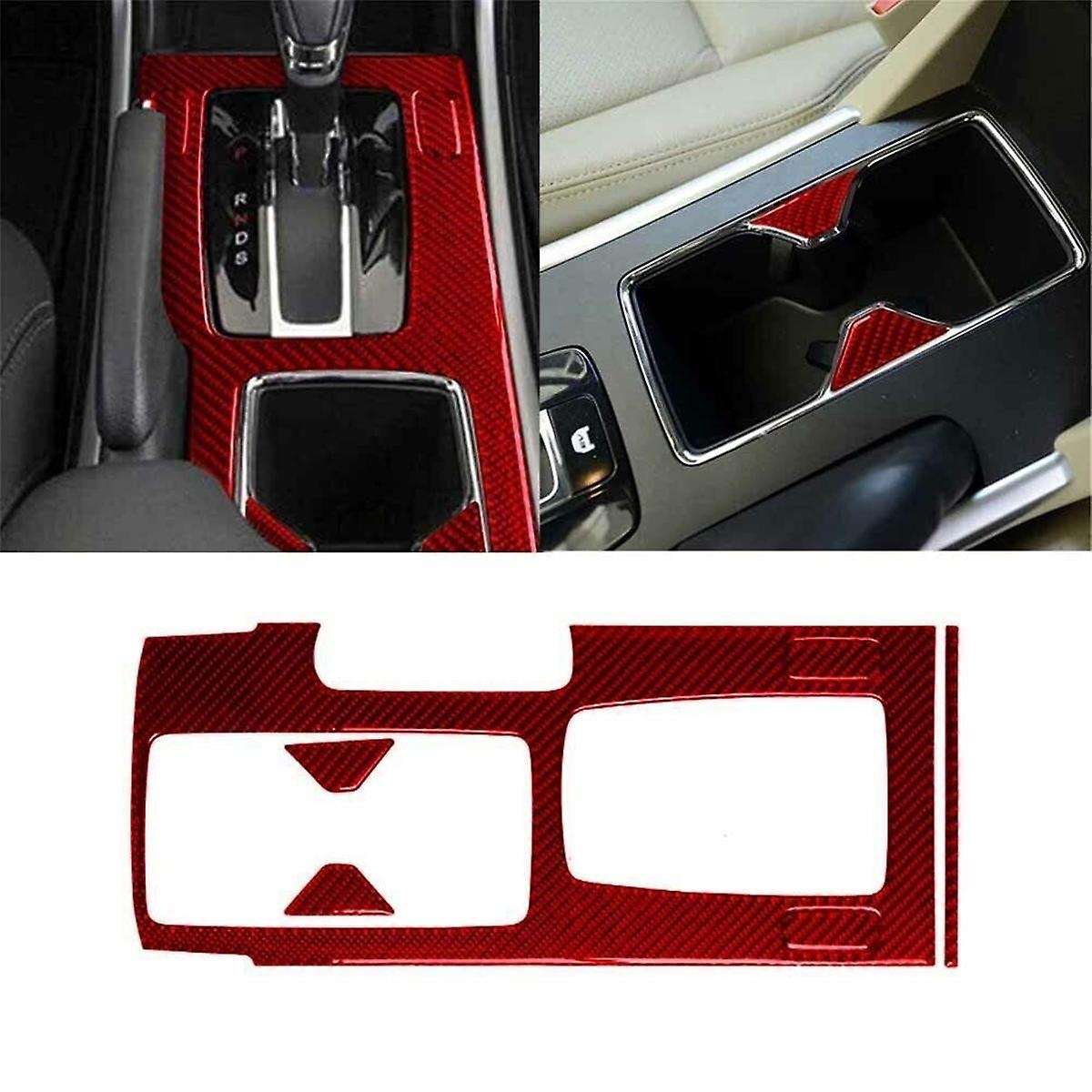 6Pcs Red Carbon Fiber Interior Gear Shift Cover Trim Set for Accord 2013-2017
