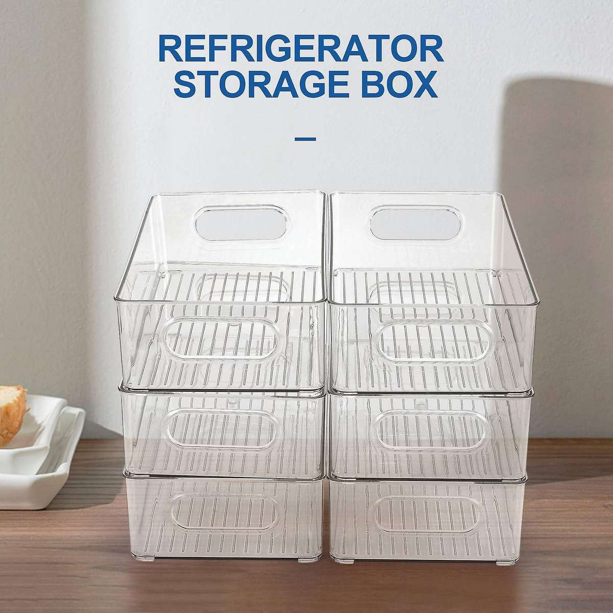 6pcs Refrigerator Organizer Bins Stackable Fridge Organizers with Cutout Handles Clear Plastic Pant