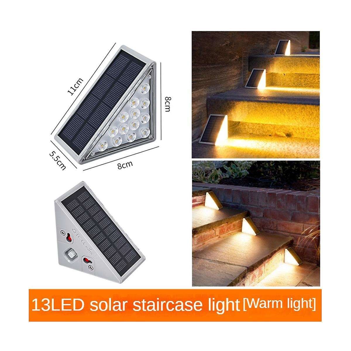 6pcs Solar Step Lights Ip67 Outdoor Waterproof Stairs Lighting Security Wall Lamp Warm White for Gar