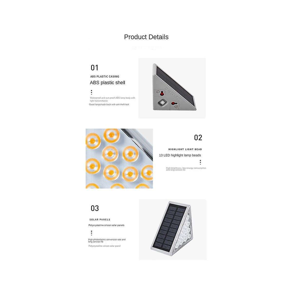 6pcs Solar Step Lights Ip67 Outdoor Waterproof Stairs Lighting Security Wall Lamp Warm White for Gar