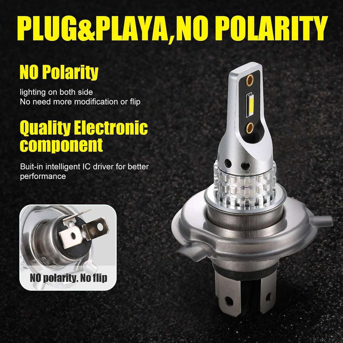 6PCS-CSP LED H4 Led Light Bulb 288W LED Bulbs for DRL Fog Lights,6500K White(Pack of 2)