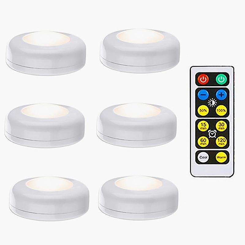 6Pcs/Set Wireless Led Closet Lights Warm White Color Changing Puck Light with Remote Control,Press S