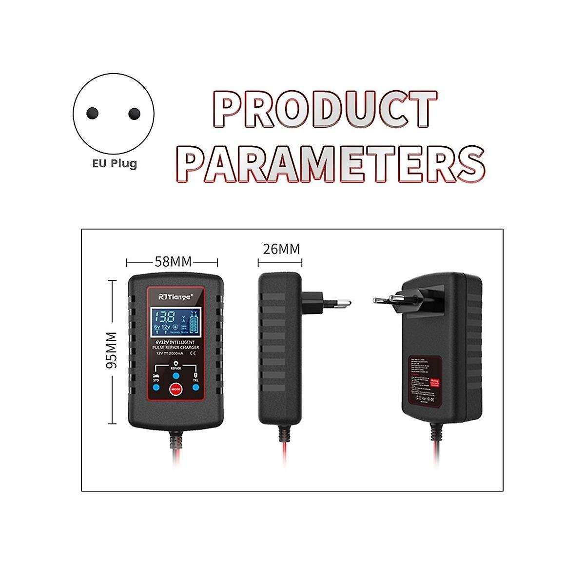 6v 12v Fully Automatic Smart Charger 2a High Power Portable Car Motorcycle Battery Charger for Batte
