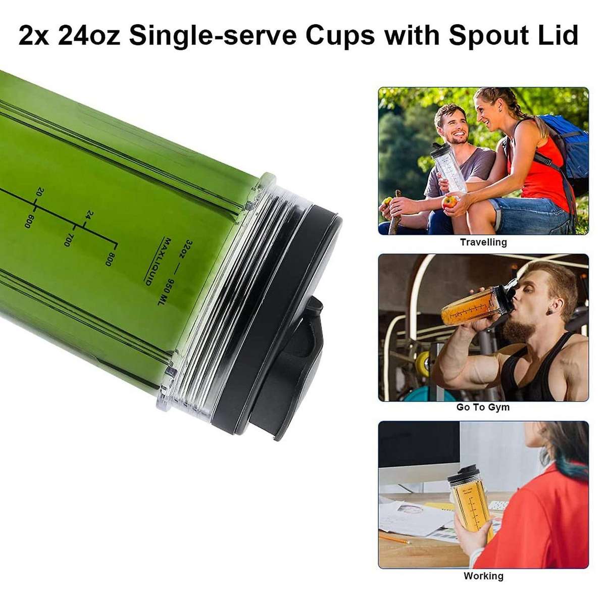 7 Fins Blade Replacement Parts for Ninja,Extractor Blender and 2 Pack 32Oz Cups with To-Go Lids for