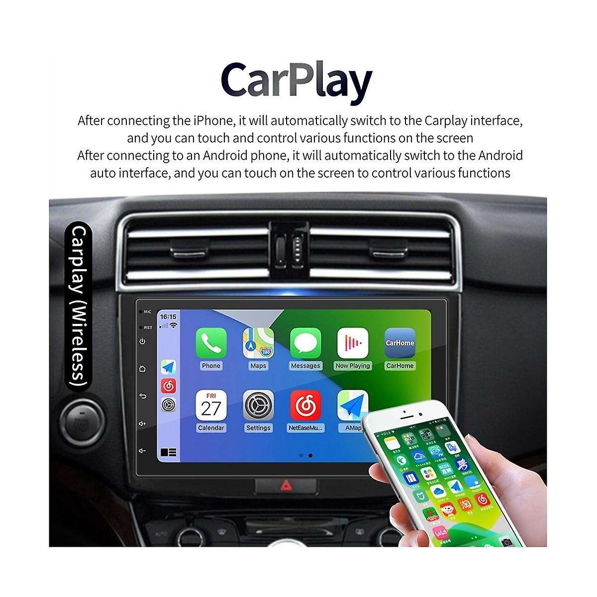 7 Inch Car Radio Carplay Android Auto, 2+32g Android 10.1 2din Gps Multimedia Player Bluetooth, Fm