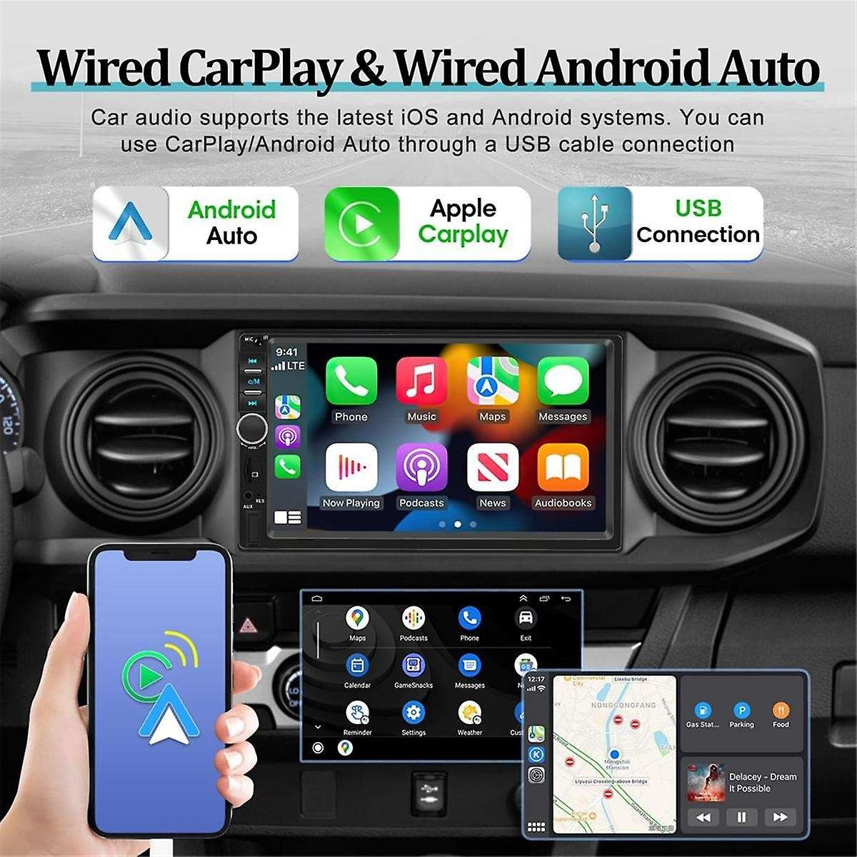 7 Inch Double Din CarPlay Car Stereo with CarPlay Android Auto, Car Radio with Mirror Link Bluetoot